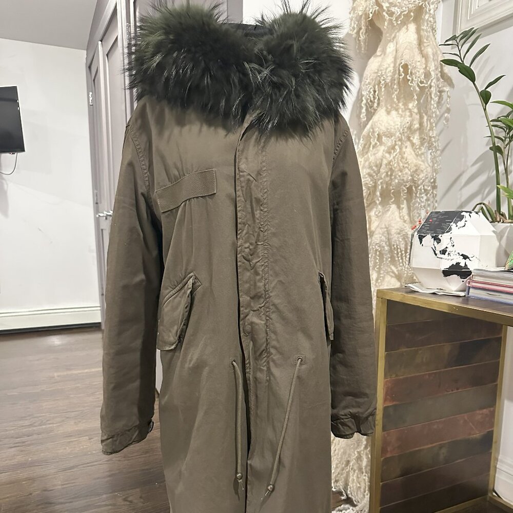 Mr. and Mrs Italy Real Fur Lined Army Green Parka Jacket XS